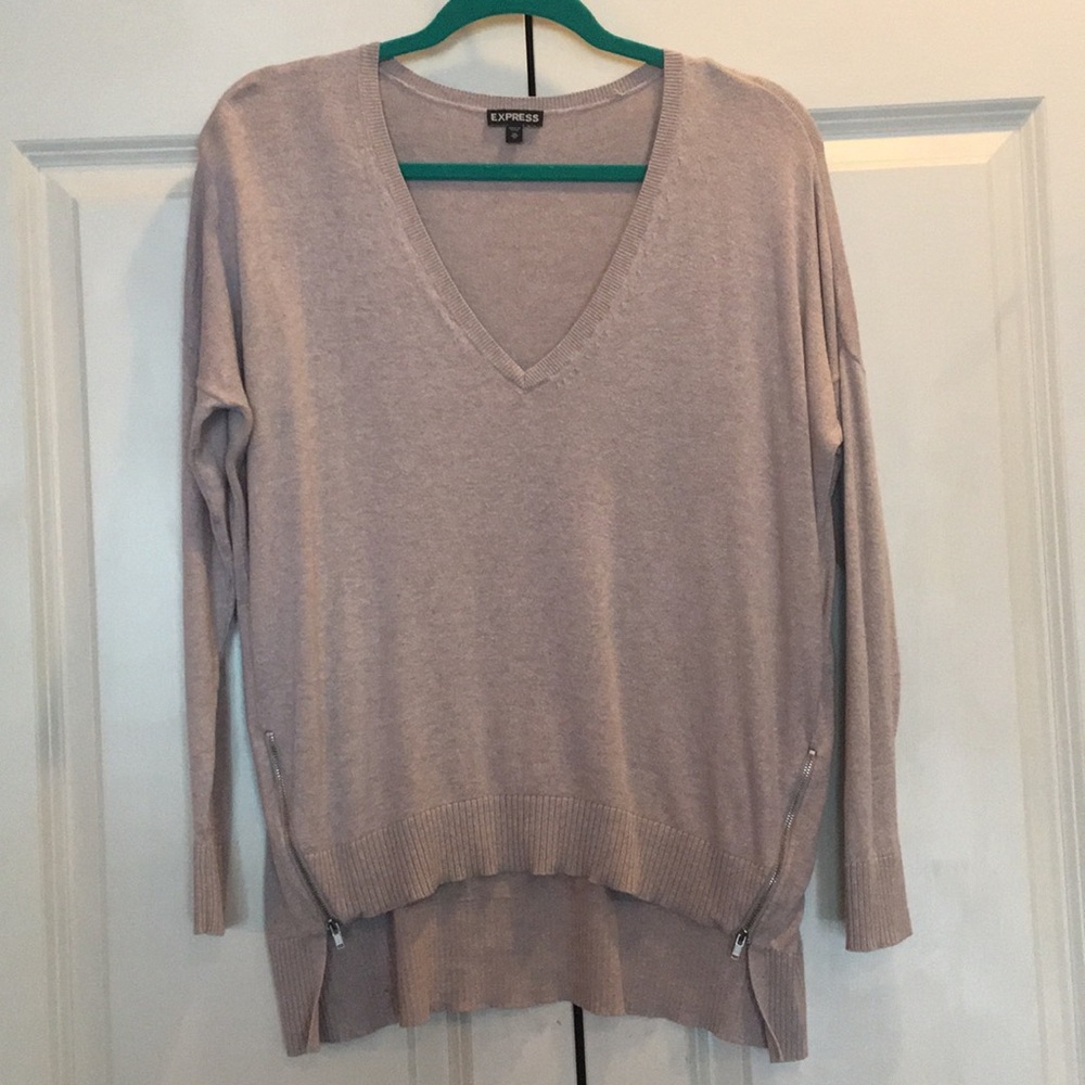 Express V-neck Double Zip Vent Tunic Sweater